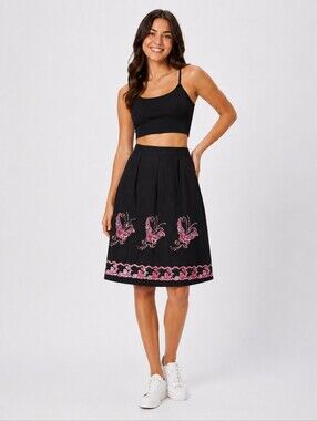 Y2k 90's Fairy core Black Butterfly Embroidered Sequined A-line Skirt XLARGE